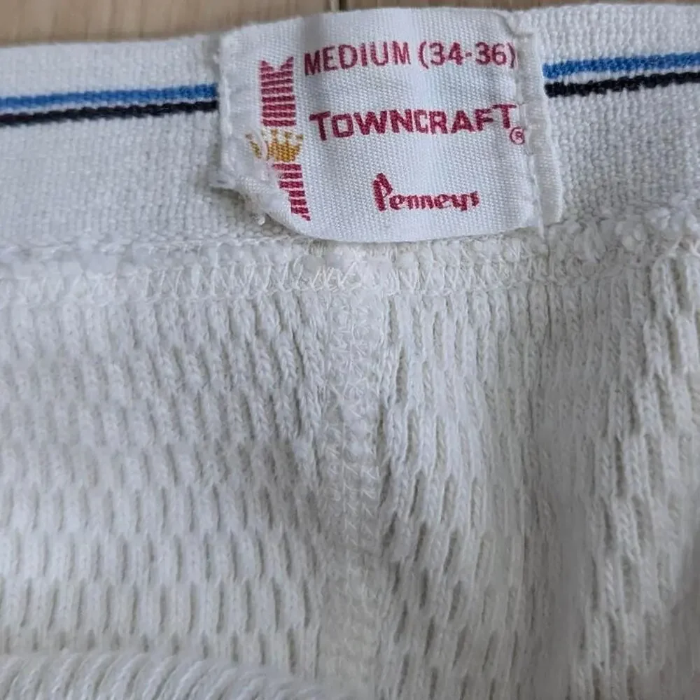 Towncraft JCPenney White Ribbed Waffle Knit Long Johns Sz M